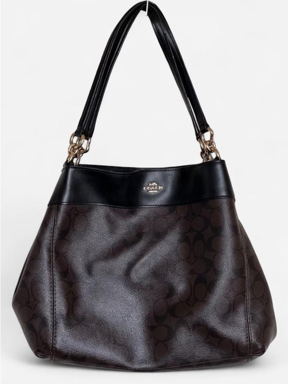 Coach Lexy Large Shoulder Tote Bag F27972 Signature Canvas Brown Black Leather